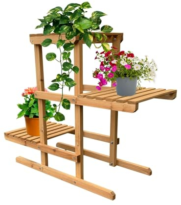 Coemo Pflanzenregal Perry Holz Blumenregal 3 Etagen Blumentreppe für Garten Balkon Terrasse oder Innenräume Blumenständer mehrstöckige Pflanzentreppe LxBxH 76x36x60 cm