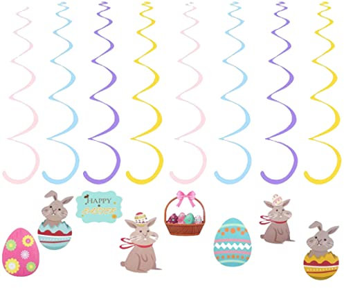 Ostern hängende Dekorationen Ostern hängende Wirbel der Osterdecke Hängende Dekorationen Eierspiraldekor mit Osterei -Hasen Muster & Papier Wabe Eggs 16pcs