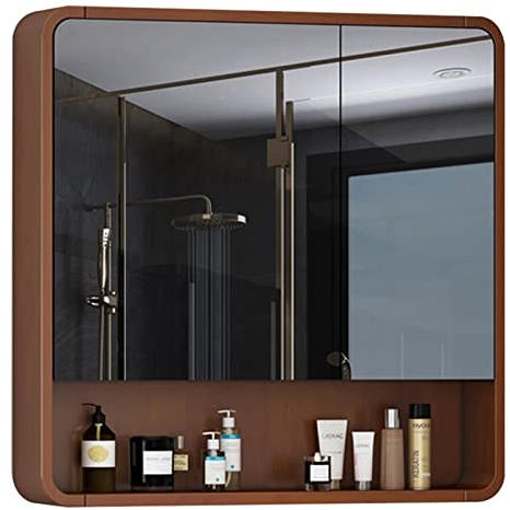 WLCNYL Medizinschrank, Doppeltür-Medizinschrank, Massivholz-Badezimmerspiegelschrank, Haushalts-Badezimmerspiegel mit Regal, wandmontierter Spiegelschrank für die Aufbewahrung zu Hause