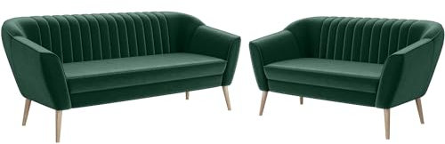 MEBLINI Mini Sofa Set 3-2 für Wohnzimmer - Mini Lounge für fünf Personen - Küchensofa - Sofa Klein - Sitzgarnitur - Polstergarnitur - Sofagarnituren - KAIA - 3+2 - Grün Samt