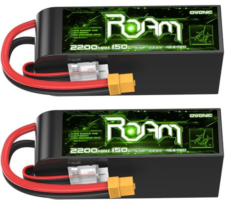 OVONIC 6s Lipo Akku 2200mAh 150C 22.2V Lipo mit XT60 Stecker für FPV RC Flugzeug Auto RC Quadcopter 6-7 Zoll Langstrecken HD Cinelifter FPV Quad（2packs