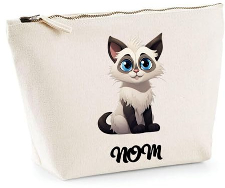 Trousse chat personnalisable Cartoon | Idée Cadeau Originale personnalisée pour Propriétaire de Chat | Pochette Maquillage Toilette Make-Up
