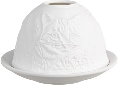 Clayre & Eef Teelichthalter Ø 12x8 cm Weiß Porzellan Katze