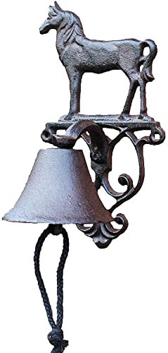 KEuLen Türglocke Gusseisen, Türglocke aus Gusseisen, Antike Pferde-Türklingel, Landhaus-Garten-Wanddekoration mit langlebigem handgefertigtem Seil