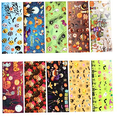 10 Sheets Halloween Nail Foil Transfers Stickers Pumpkin Spider Skull Ghost Witch Nail Decals Festival Party Supplies Decoration Manicure Tips Wraps.