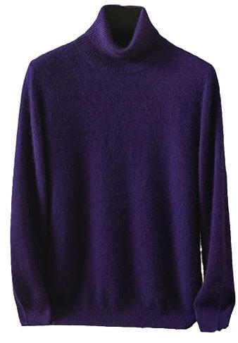 Maglione da uomo in cashmere a collo alto maglione lavorato a maglia larga per tenere caldo, Viola, XL
