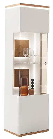 Lomadox Highboard Vitrinenschrank mit Beleuchtung, weiß mit Eiche, MULLINGAR-05 | montiert