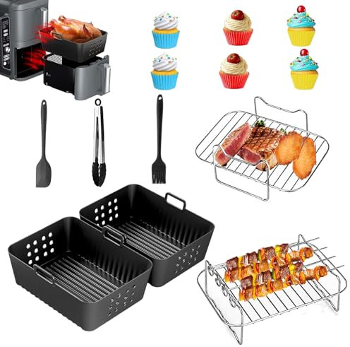 13 pièces Accessoires Air Fryer,pour Ninja Foodi SL400 AF400EU AF300EU 7.6-9.5L, Cecotec Cecofry DuoSize 9L 5.5/3.5L,Dual Zone Set d'accessoires pour friteuse à air chaud,Moule Air Fryer