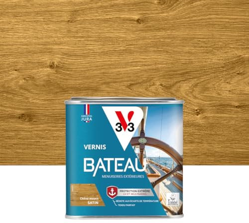 V33 Vernis bois extérieur Chêne moyen satin - Vernis bateau - Protection extrême UV et sels marins - Résistance aux écarts de températures - Ecolabel - 0,5L
