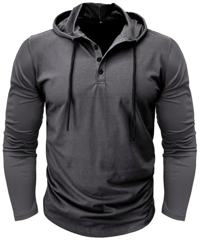 MakingDa Athletic Long Sleeve Hoodie Men Fashion Workout Gym Pullover Hooded Shirt Button Muscle Fit Sweatshirt Lightweight Hip Hop Running Boxing Hiking Sport Hoodys Shirts Dark Grey XXXL