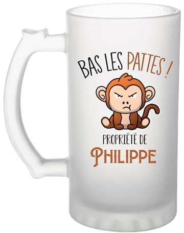Chope Philippe Bas les pattes Singe | Verre à bière Originial Cadeau Anniversaire Noël Humour fête des pères