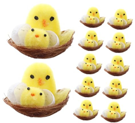 FUNNETOYU 12stücke Mini Fluffy Chicks Dekorative Osterküken Mit Nest Plüschige Mini-hühnerfiguren Für Ostern Für Bastelprojekte Party-