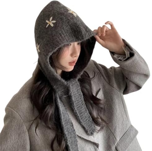 QUEENYARD Strickmütze, schöne Blumen-Strickmütze, warme und Bequeme Wintermütze, handgefertigte Mütze für Damen und Kinder