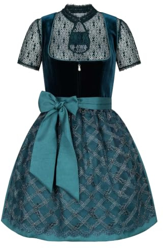 Steigenhöfer Manufaktur Dirndl Damen im Set - Oktoberfest Outfit - Set enthält Kleid Bluse und Schürze - Midi Dirndl mit 60cm Rocklänge - Feine Samtoptik und Perlenapplikation - Franziska