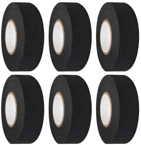 6 nastri in tessuto nero, 19 mm x 15 m, nastro adesivo in tessuto, per auto, moto, cavi elettricisti