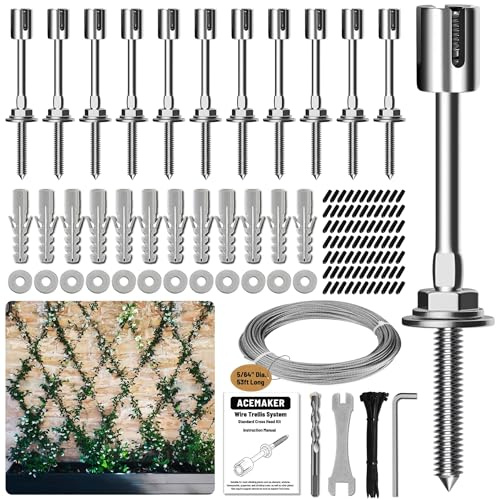 Acemaker Drahtspalier-Set, 12 Stück, 2 mm Kreuzkopf-Set mit 16,2 m langem Kabel