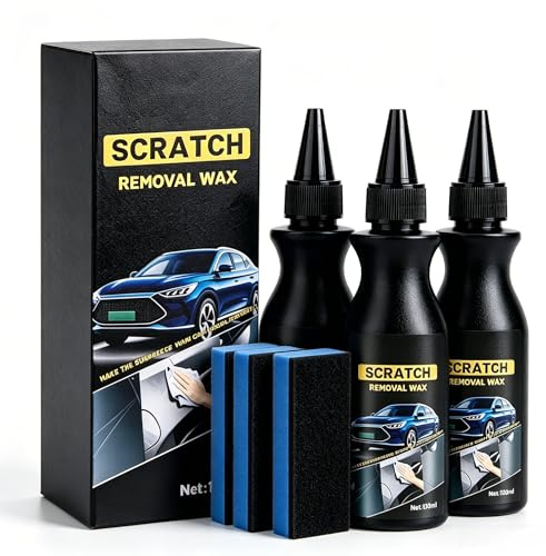 Kratzer Auto Entferner Set – Lackrestaurierung & Autopolitur Paste für oberflächliche Kratzer an Türgriffen – Fahrzeuglack Reparatur Set mit Schwamm, 3 Stück (3x 100ml)