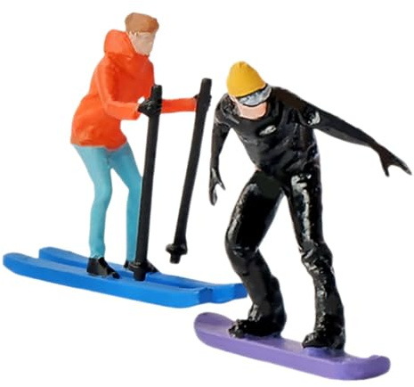WEKAMOS Skifahrerfiguren 2 Stück 1: 64 Kunstharz für Diorama | Handbemalt, Miniatur Szenen und Makrofotografie, für Sammler und Ausstellungsfreunde