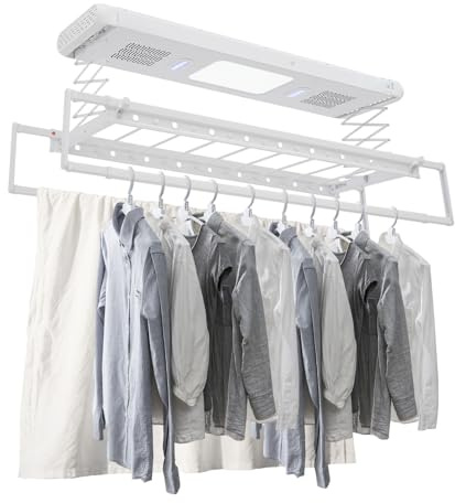 GAOUSD Elektrischer Wäscheständer Deckenmontage Mit Fernbedienung und LED-Licht,Verstellbare Länge und Höhe Wand und Decken Wäscheständer,Für Familien, Balkone, Wohnungen (Weiß)