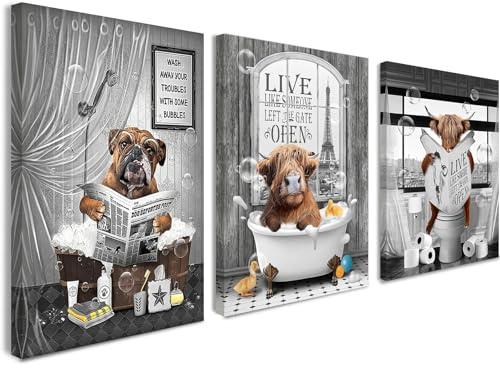 Qiukoo Canvas Wall Art Bathroom Wall Art Framed-WYF8 (Highland beef 02, 12 x 16 inch (30 x 40 cm))