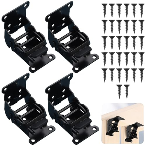 4 cerniere pieghevoli con blocco 0 – 90 – 180 gradi, fino a 200 kg, chiusura automatica, cerniere pieghevoli con 32 viti per tavoli, porte pieghevoli, sedie, letti, armadi (nero)
