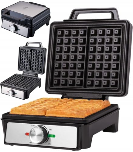 LTC XXL Waffeleisen für 2 belgische Waffeln, Leistungsstarker Waffelautomat mit stufenloser Temperaturregelung, Antihaftbeschichtung, 1000W, Cool-Touch-Griff, Kontrollleuchten, Silber/Schwarz