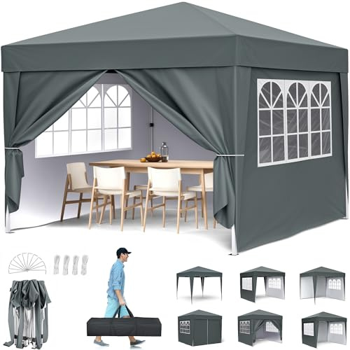 Pavillon 3x3m, Pop-Up Faltpavillon Wasserdicht, Gartenzelt UV Schutz 50+, Partyzelt wasserdicht stabil mit Tragetasche, Höhenverstellbar Faltbar Gartenzelt mit 4 Seitenwänden, für Garten, Party (3*3M)