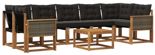 vidaXL Outdoor-Sofagarnitur mit Kissen 8 pcs Natürlich und Schwarz, Akazienholz Garten Sofa Set, modernes Möbel, langlebige Terrasse Sitzgelegenheiten, Entspannung für deinen Hinterhof