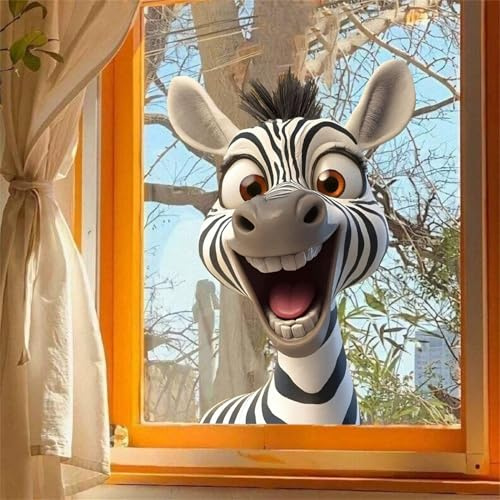 Lustige Cartoon Tiere Fensteraufkleber Selbstklebend Wiederverwendbare Komische Giraffe Zebra Fensterbilder Doppelseitige PVC Aufkleber Glas Aufkleber (Zebra)