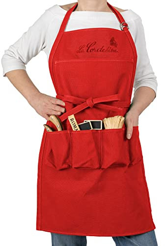 La cordeline CJN45RO Delantal de jardinería Rojo Amapola de algodón y con 5 Bolsillos (85 x 03 x 75 cm)