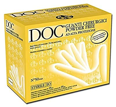 DOC Guanti Chirurgici Sterili, 7 senza Polvere, 50 Paia, incolore