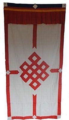 Terrapin Trading Tibetisch-buddhistischen Endless Knot Tür Vorhang (178 cm x 88 cm) N73 (grün & weiß), Baumwolle, rot/weiß, 178 x 88cm