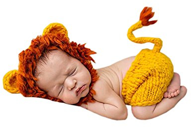 DELEY Unisex Baby Löwen Kostüm Kleinkind Kleidung Outfit Foto Requisiten Crochet Knit Hut Hose Set 0-6 Monate