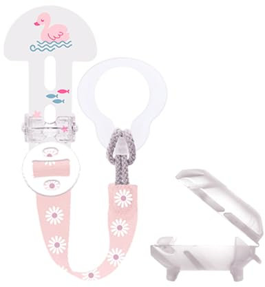 MAM Clip it ! Fashion & Cover Dummy Chain with Teat Protection, Adjustable Length, Washable, Assorted Colours Pink, cream-coloured, 1 Stück (1er Pack)