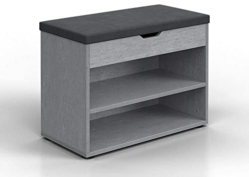 Vicco Schuhbank Rolfe, Sitzbank mit Stauraum, Beton/Anthrazit, 60 x 45 cm