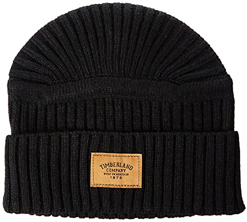 Timberland Herren Gerippte Beanie Baskenmütze, Schwarz, Einheitsgröße