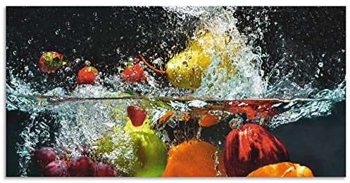 ARTland Spritzschutz Küchenrückwand aus Alu für Küche Herd Spüle 100x50 cm (BxH) mit Motiv Essen Obst Früchte unter Wasser Erbeeren Trauben Orange S6JP