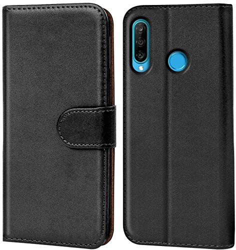 Verco kompatibel mit P30 Lite Hülle, Handyhülle für Huawei P30 Lite Tasche PU Leder Booklet Flip Case - Schwarz