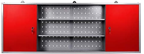 Ondis24 Werkzeugschrank Metall, Werkstattschrank 160x16x60 (H) cm, 2 abschließbare Türen, Hängeschrank mit Einlegeböden (rot)