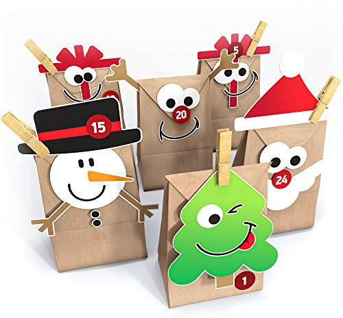 Adventskalender Tüten zum Befüllen - DIY Adventskalender zum Befüllen 2024 - Adventskalender Selber Basteln Set - 24 Tüten Adventskalender zum Selbst Befüllen