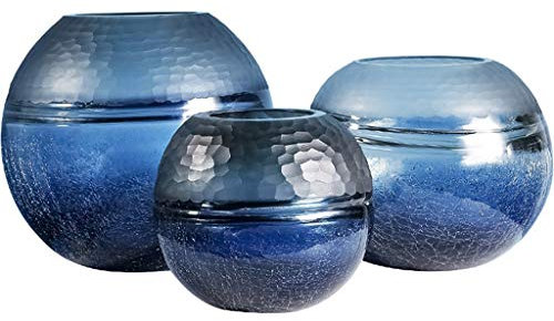 ZYCSKTL Jarron Decorativo Jarron Cristal,Florero Hidropónico Redondo De Oficina, Adornos Florales De Decoración De Mesa, Florero De Vidrio Degradado Moderno, Hecho A Mano (Color : Blue)