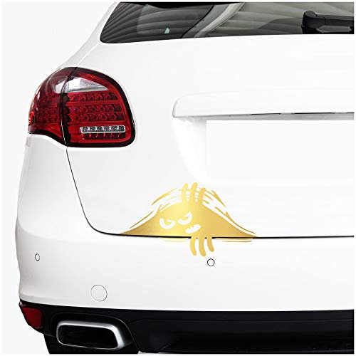 3D Peeking Monster Aufkleber Sticker 21x11 cm für Auto Kfz Kofferraum Heckklappe Autoscheibe Laptop Funsticker Selbstklebend Waschstraßenfest K140 (Gold)
