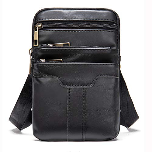 Herren Handy Schultertasche Schwarz, Hüfttasche Gürteltasche Leder, Klein Vertikale Handytasche zum Umhängen Herren Leder Handyhülle Holster Bauchtasche Messenger Bag mit Karabinerhaken Gürtelschlaufe
