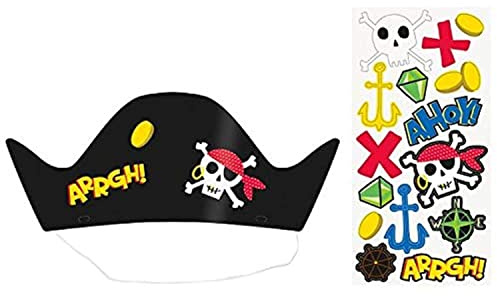 Ahoy Pirate Party Hats (15cm x 38cm) - Multi-Color Set Sail with Unique Bold Designs & Vibrant Colors - Perfect for Themed Celebrations & Festive Events - 8ct -