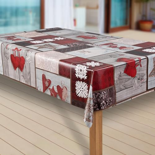 laro Wachstuch-Tischdecke Schneeflocke Weihnachten Weihnachts-Motive PVC Wachstischdecke Eckig Meterware Wasserabweisend Abwischbar 1088, Muster:Schneeflocken weinrot, Größe:110x210 cm
