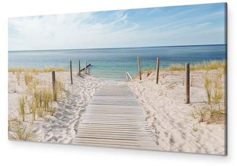 B&D XXL - Tableau décoratif paysage 120x40 cm - Impression sur toile colorée - Décoration murale pour salon et chambre - Bois coloré paysage mer nature ciel paysage plage eau c-A-0107-b-a