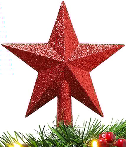 Christmas Concepts® 20cm Glitter Tree Top Star Decoration – Christmas Tree Topper (Red)