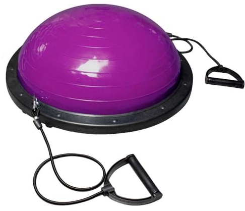 OcioDual Balance Ball, Balance Trainer, Halber Fitnessball für Gleichgewicht, Propriozeptive Plattform, Rutschfester Ball mit Inflator und Widerstandsbändern, Halber Gymnastikball, Lila