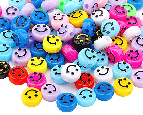 SAVITA 100 PCS Smiley-Perlen, 10 mm Bunte Acryl Smiley Bead für Armbänder Halsketten Ohrringe Anhänger Weihnachtsschmuck Schlüsselanhänger Schmuck DIY Bastelbedarf