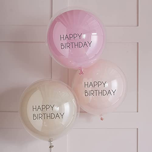 Ginger Ray Mix It Up - Confezione da 3 palloncini in lattice rosa Happy Birthday